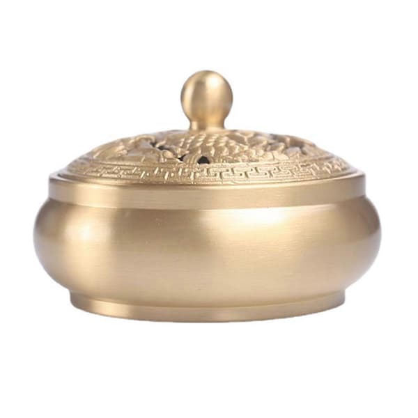 Incense Burner with Lid, Engraved, Electroplated, Decorative Double Fish Pattern, Incense Holder, Home Decor
