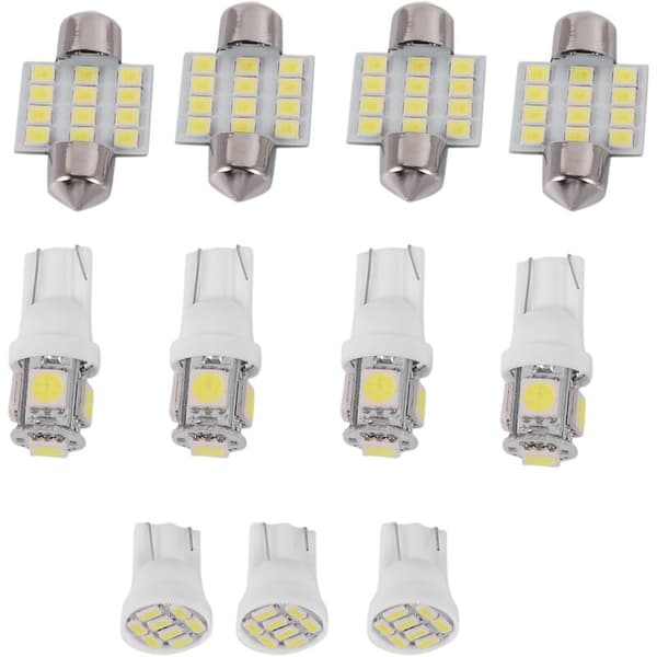 11 hvite LED-pærer for interiør, 31 mm kartleserlampe og nummerskilt