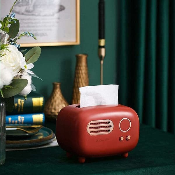 Retro rektangulær vevsboks radiomønster vevsboks Praktisk og trendy for kontor kjøkken stue rød