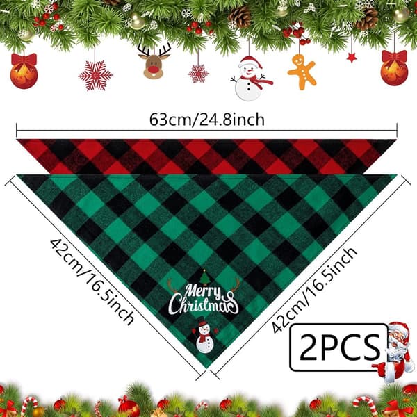 Christmas Dog Bandana - Scarf for Your Pet Cat Triangular For Small, Medium and Large Puppies Adjustable Red/Green_yu