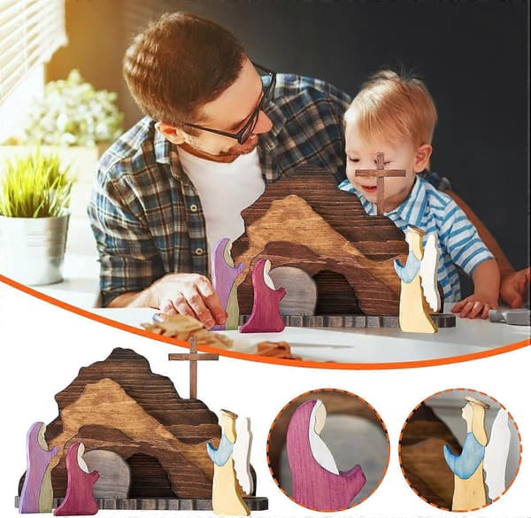 Wooden Easter Nativity Set, 4 Different Designs, High-Quality Easter Decoration for Home, Church, and Community (FMY)