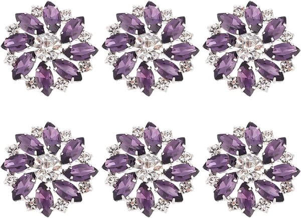 10 stk 28 mm Blomst Rhinestone Skaftknapper Krystall Syknapper med 1 Hull og Flat Bakside, Rhinestone Snøfnugg Metallknapper E E E