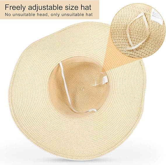 Dame halmhat, sommer solhat sammenfoldelig anti-UV strandhat med bred skygge og justerbar hagerem til rejser