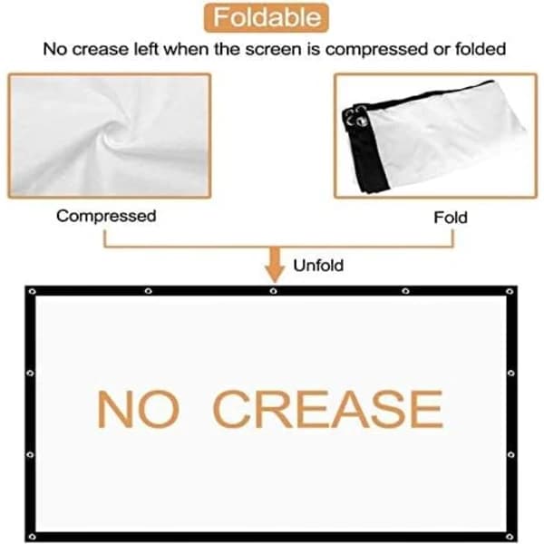 100 inch Projector Screen 16:9 Foldable Wrinkle-Free Front and Rear Projection for Home Theater Indoor Outdoor White