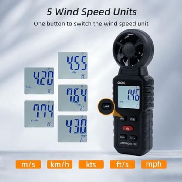 Digital Anemometer 3-i-1 Handhållen 0-45m/s Vindhastighet Effekt Temperaturmätning för Navigation Flygning