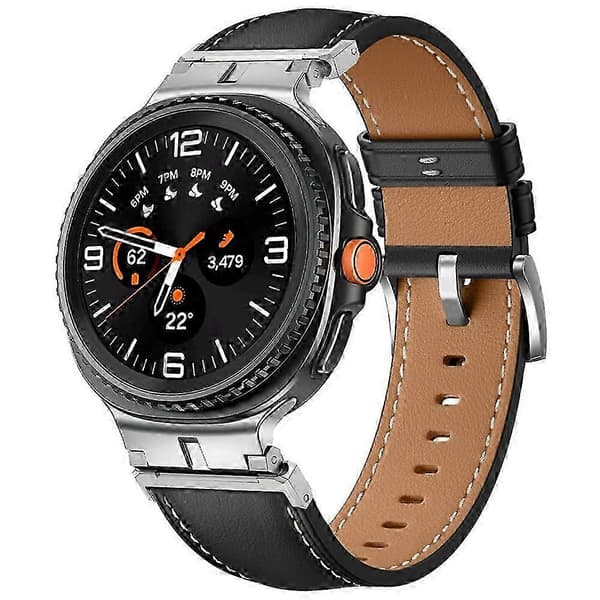 Galaxy Watch8 / Watch8 Classic Læderarmbånd 44mm 40mm 46mm Ægte Læderrem Sort Metalforbindelse