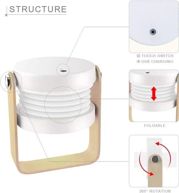 LED-nattlampe for nattbord, retro touch, justerbar, sammenleggbar
