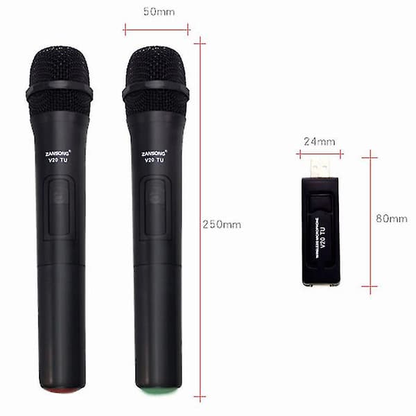Wireless UHF USB 3.5mm Microphone with Handheld Mic and Receiver for Karaoke, Speech, and Speakers V20 (FMY)