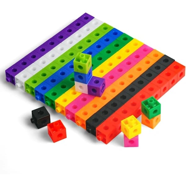 100 sammenkoblingsbare matematikkuber med 10 farger, 2 cm telleblokker