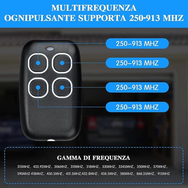 Universal Gate Remote Control from 250 to 915 MHz, 4 in 1 Universal Rolling Code Gate Remote Control Multi-frequency Programmable Gate Radio [DB]