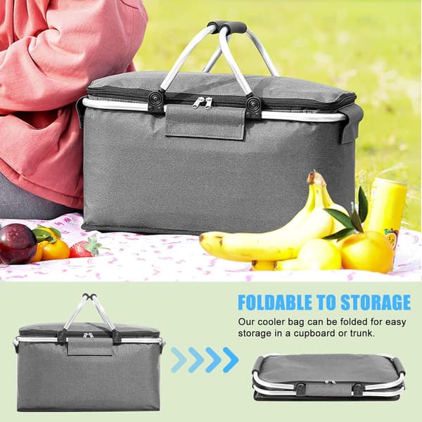 Large Picnic Basket, Foldable Insulated Bag, Waterproof Hole, Shopping Basket, Box