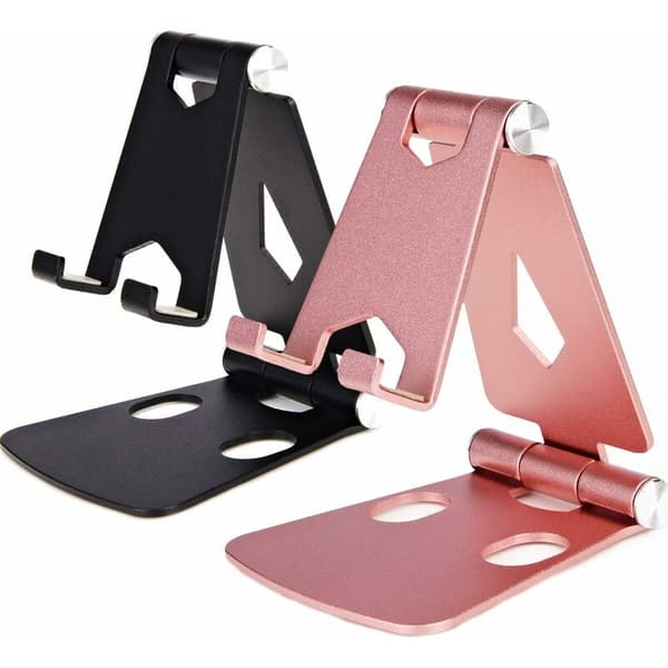 2-pak justerbar mobilholder til skrivebord i robust aluminium til iPhone, iPad, mobiltelefon, Android-smartphone