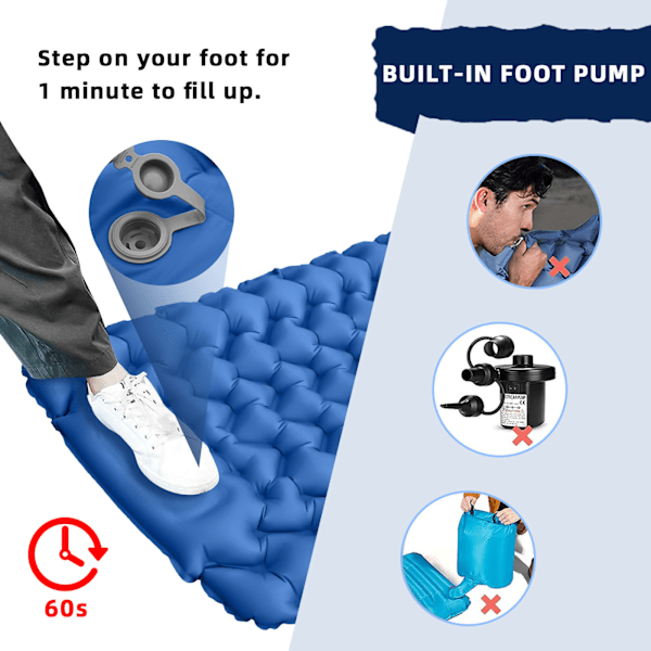 Thick Lightweight Single Camping Mattress Inflatable and Attachable Double Camping Mat and Compact Inflatable Spring Dark Blue