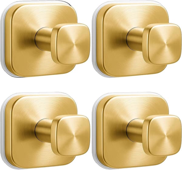 Suction Cup Shower Hooks, 4-pack Gold, Reusable for Glass & Mirrors, Towel Hooks