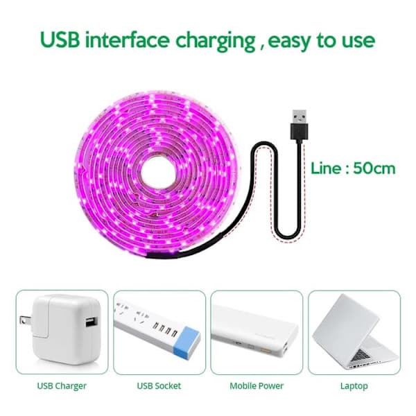 Full Spectrum USB LED Vekstlys – Klippbart, Drivhus – Egnet for Små Planter 5m 5m 5m 5m
