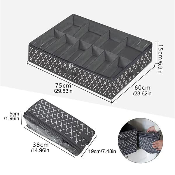 Under Bed Storage Organizer, Shoe Storage Bag, Foldable Non-Woven Storage Bag with Handle, Dustproof Storage Tool (Line Grey)