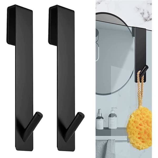 Dusjdørkroker - Svart - Rustfritt stål - Ingen boring nødvendig - 2 stk - 17,8 cm