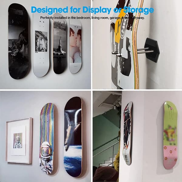 2-pack skateboard wall mount hanger display rack deck storage organizer for home and store black