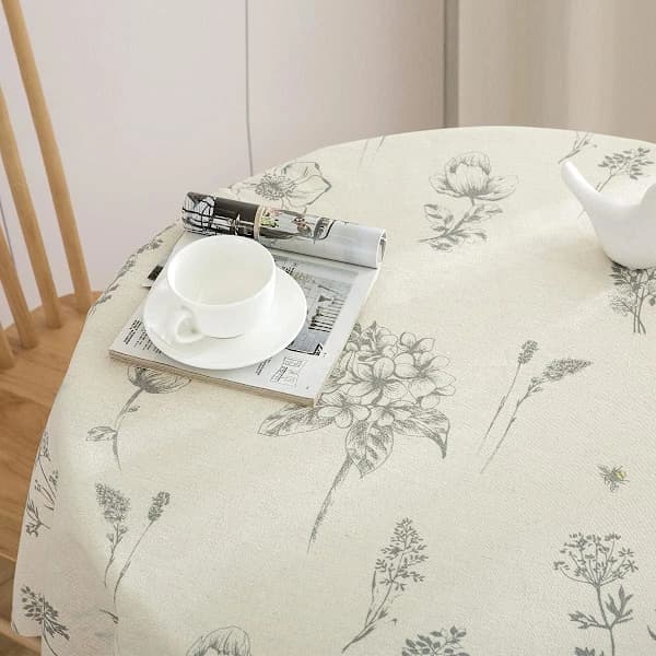 Rund Bordsduk Beige Tryck 150cm, Liten Rund Bordsduk Rund Torkbar Bordsduk Rund Bordsduk