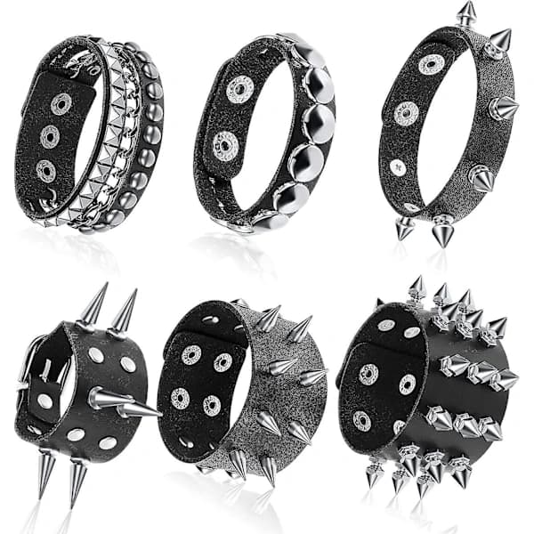 6 Pieces Punk Rivet Bracelets Studded Bracelets Leather Rivet Cuff [co]