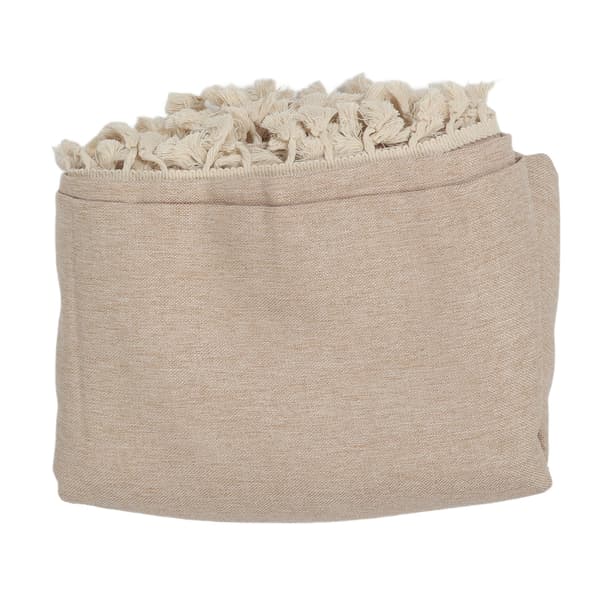 Rectangular Polyester Fiber Tablecloth with Decorative Tassel Lace Overlay for Home, Restaurant, Hotel, Light Beige 140x180cm/55.1x70.9in 0.5 0.5