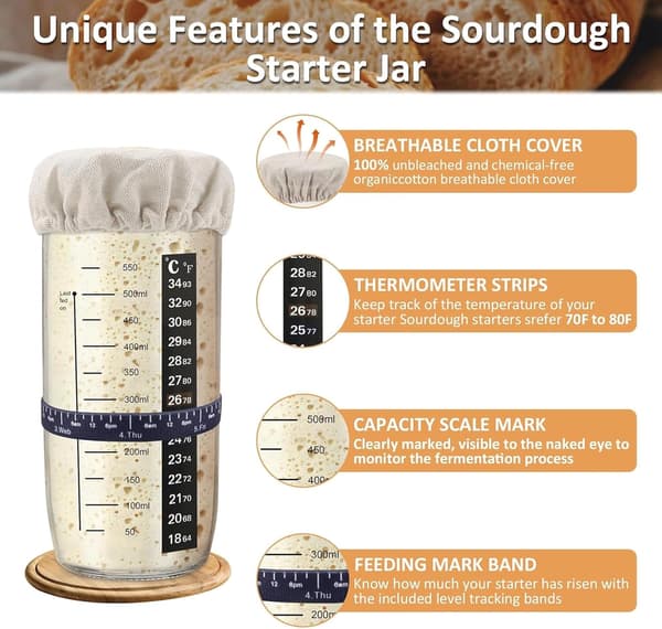 Sourdough Starter Jar, Sourdough Starter Kit, 710ml Reusable Sourdough Jar for Home Baking