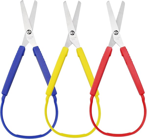 Colored Loop Scissors, Safe Self-Opening Scissors, Easy Grip