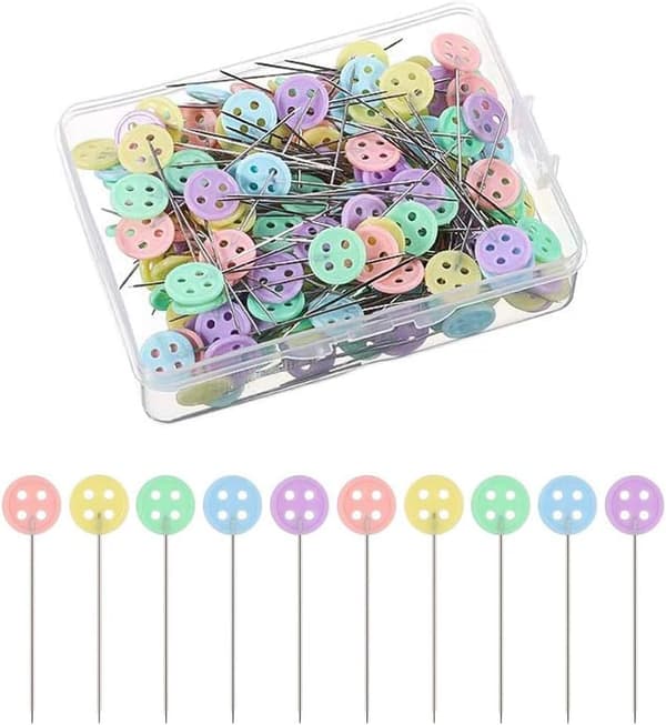 (Button Pattern) Sewing Pins, 100 Pcs Flat Flower Head Pins Decorative
