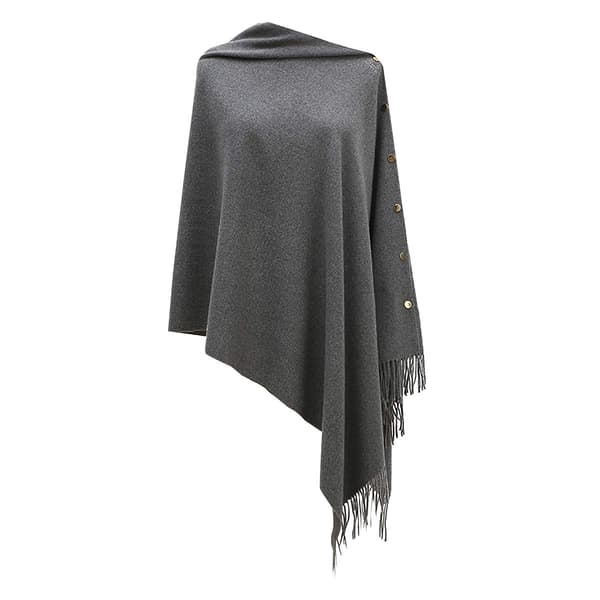 Dame Poncho Halstørklæde med Knapper Frynser Cape Tæppe Cashmere Blanding Blød Varm Multifunktionel til Forår Efterår Vinter grå 68X200cm grey 68X200cm