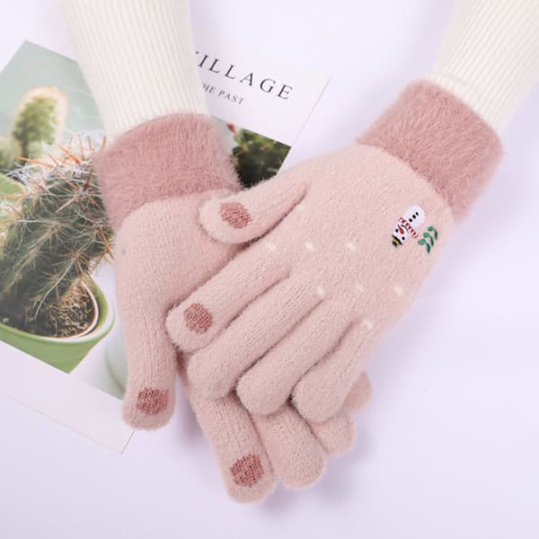 Vinterhansker for kvinner, varme hansker, damehansker i strikket materiale, rosa KLB