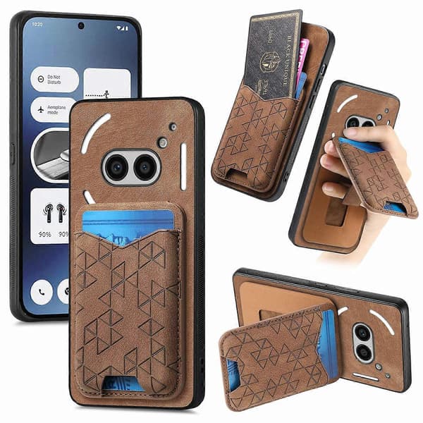 Til Nothing Phone (2a) Cover Præget Mønster Kortholder Stativ Læder Bagside - Grøn db Multicolor Brun Multicolor Brown