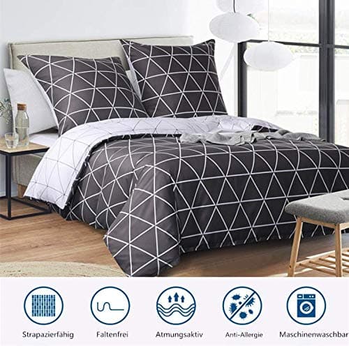 200x200cm Sort Hvid Grå Geometrisk Ternet Vendbart Sengetøjssæt 200*200cm 200*200cm