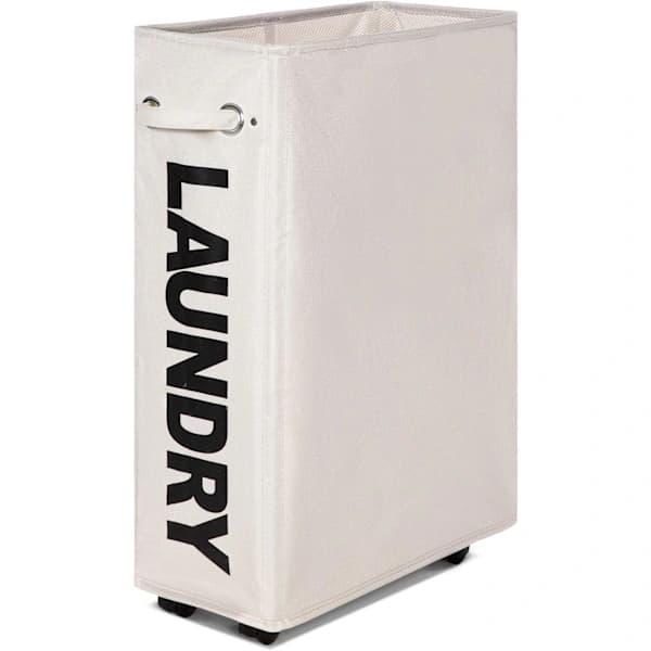 Rolling Slim Laundry Hamper with Wheels, Foldable Laundry Basket, Tall Narrow Foldable Storage Bin for Corners