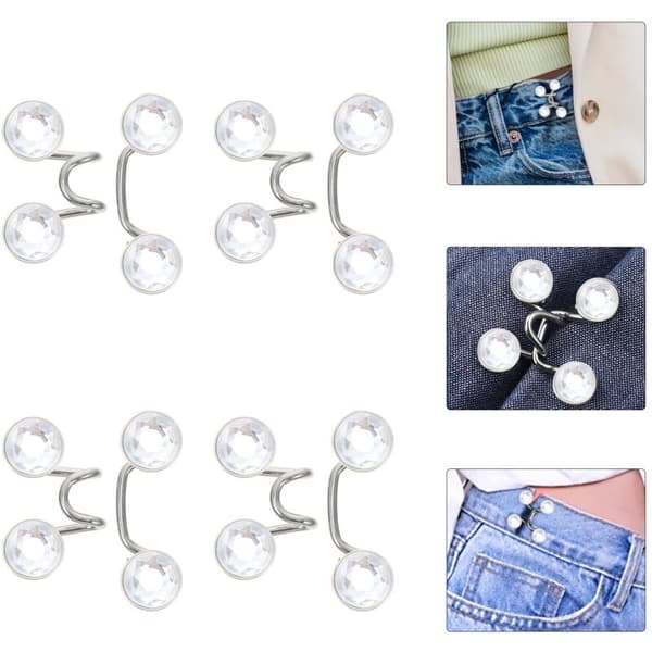 4 justerbara midjebandöglor för byxor, nitfria knappar för jeans