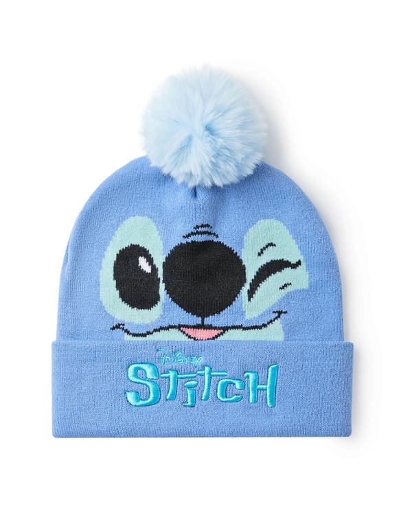 Disney Piger Hue og Vanter Sæt Blå Stitch Karakteransigt - One Size