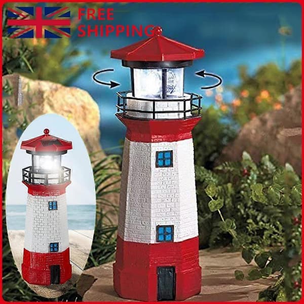 Large Solar Powered Lighthouse Rotating LED Lamp Garden Decoration