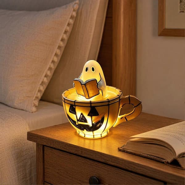 Halloween Ghost Reading Lamp - Pumpkin Cup LED Lamp - USB Desk Decoration