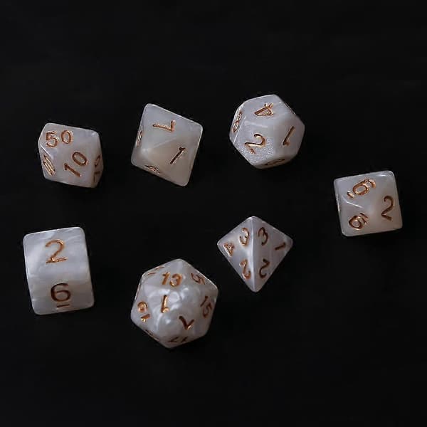 7x Svarte Sidige Terninger D4 D6 D8 D10 D12 D20 RPG Poly Spillsett--Hvit