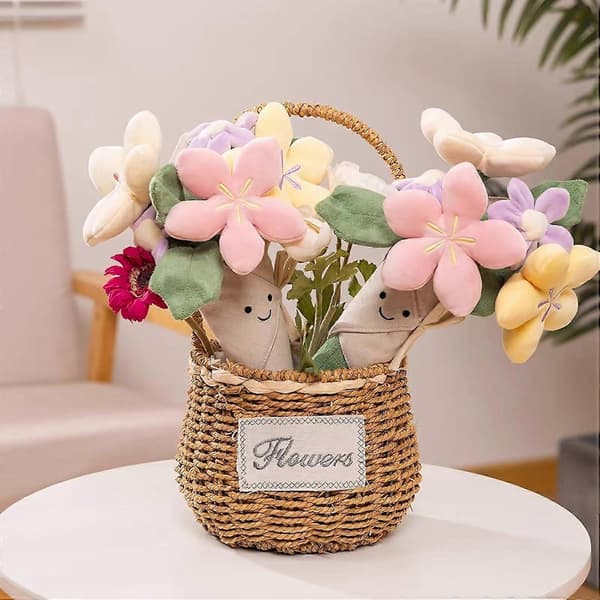 Amuseable Plyslegetøjsbuket med Blomster, Blød Dukke til Kvinder, Piger, Kæreste Gave (FMY)