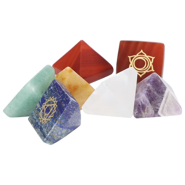 7 Chakra MultiStone Sæt Pyramide Farve Natursten Ædelsten Ornamenter med Gaveæske