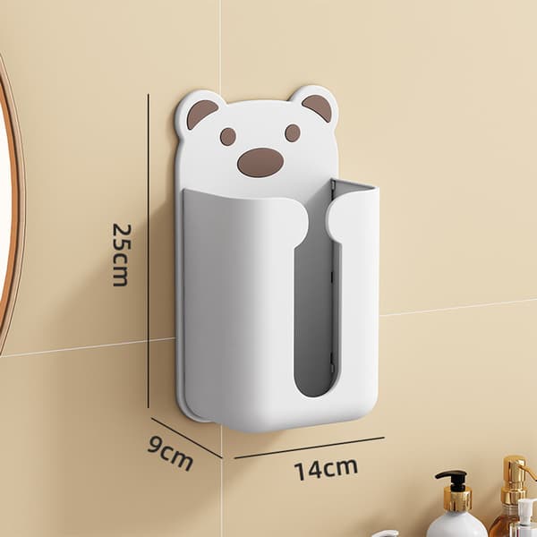 Wall Mounted Tissue Box Punch Free Cute Bear Pattern Plastic Tissue Holder for Home Bathroom White Bear Brown 0.6