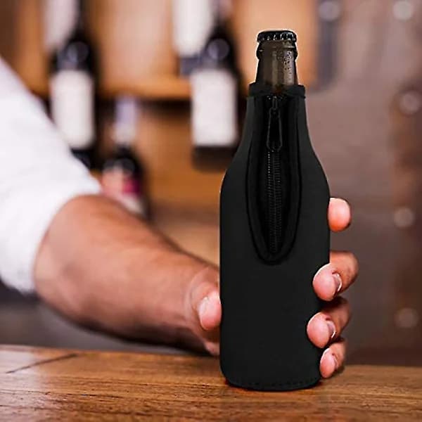 Neoprene Beer Bottle Sleeves - 12 Pack with Zipper, Insulated Covers to Keep Drinks Cold Black