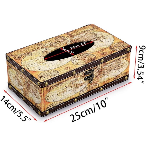 Retro Tissue Box Holder, Tissue Organizer Rektangulær Træ + PU Tissue Box Cover (Gul Kort)