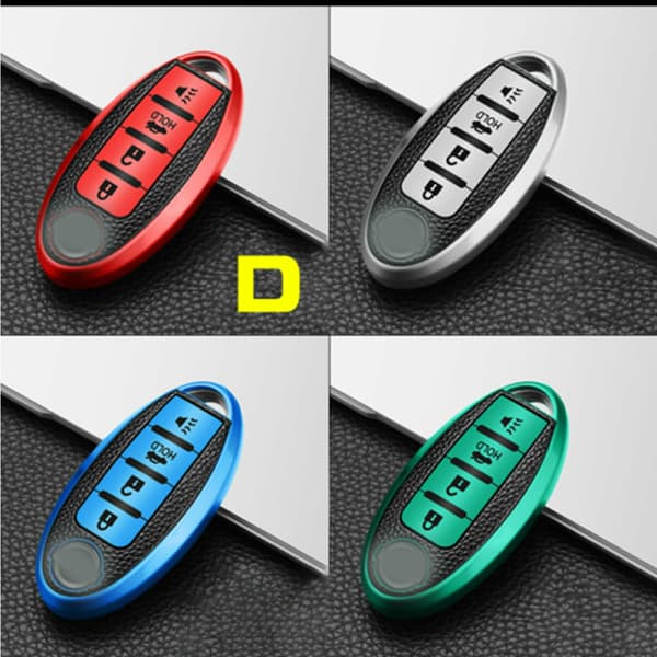Leather Case with Keychain for 4-Button Remote Key for Infiniti Nissan Blue