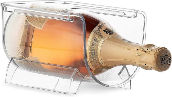 4-pack Wine and Water Bottle Organizer, Stackable Plastic Wine Holder for Pantry, Kitchen, Refrigerator, Four Compartments