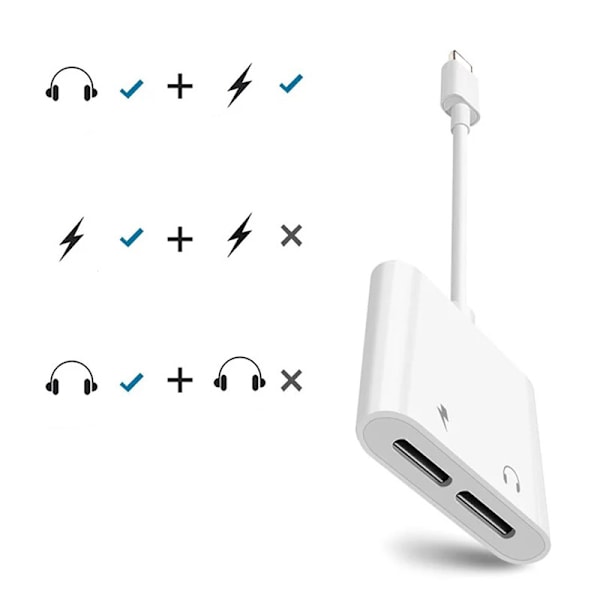 iPhone 7/8/X/XS/XR/XS Max Dubbel Lightning Adapter Splitter White Vit