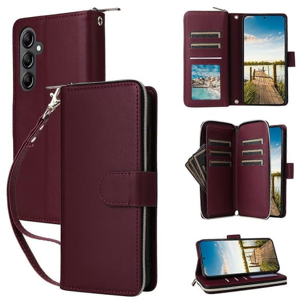 Samsung Galaxy A17 5G Etui med 9 kortpladser, håndledsrem, PU-læder pung-etui-FA-