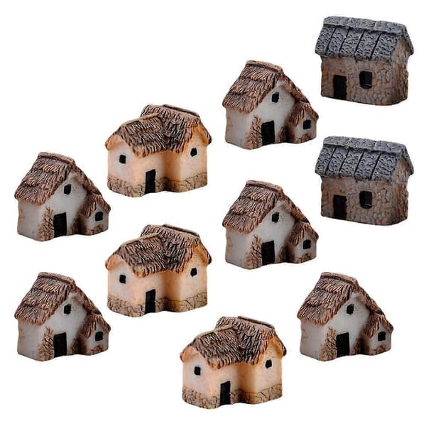 10 st Mini House Ornaments Resin House Mini Home Micro Landscape Random Style