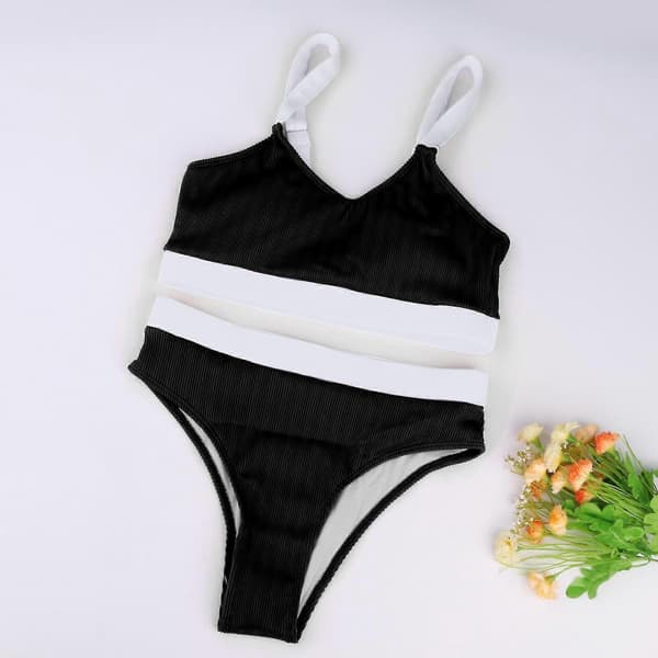 Women's Bikini Set, Summer Beach Swimsuit, 2 Piece Bra, Black, L