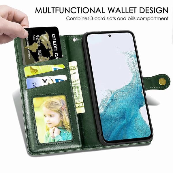 Læder Wallet Case Stand Grøn til Samsung Galaxy A56 5G Green